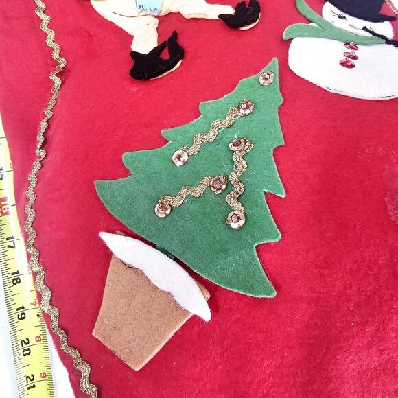 Vintage Large 22" Felt Pompoms Pixie Elf Christmas Stocking Tree Snowman 1960s - Picture 7 of 15